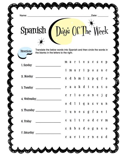 Spanish Days Of The Week Worksheet Packet Made By Teachers