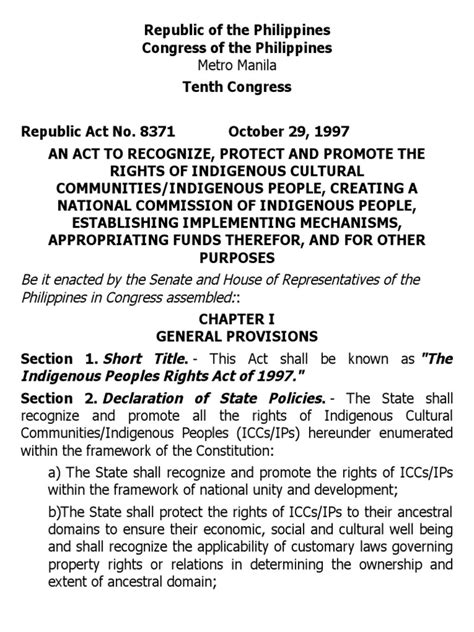 I A Ra 8371 The Indigenous Peoples Rights Act Of 1997 Pdf Human