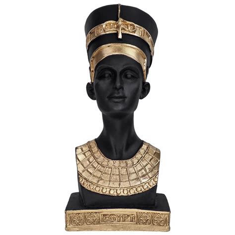 Busto Rainha Nefertiti Egito Resina Enfeite Preto E Dourado