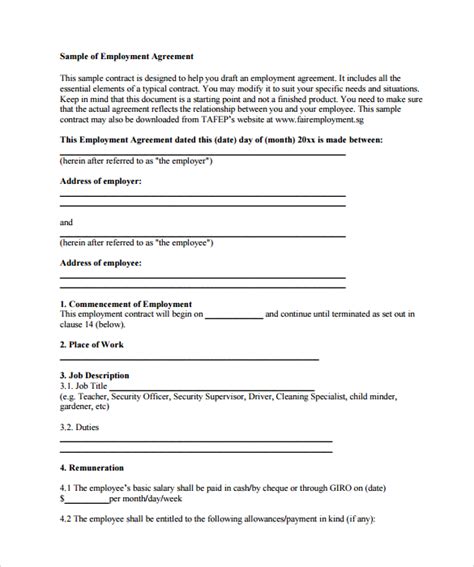 Temporary Employment Contract Template Pdf Document Samples