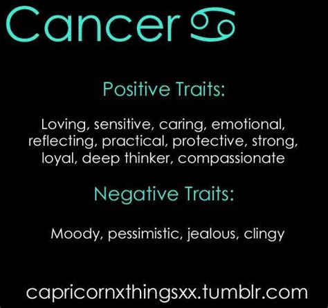 In matters relating to love, the cancer sun sign is an individual that would take their time before rushing into things. I think I've taught myself not to be jealous or clingy ...