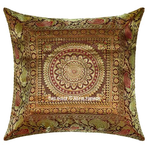 Take a picture or sample of the. 16X16 Inch Decorative Mandala Brown Silk Brocade Throw ...