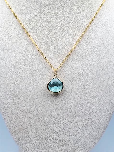 Buy Aquamarine Necklace March Birthstone Gold Filled Faceted Online In