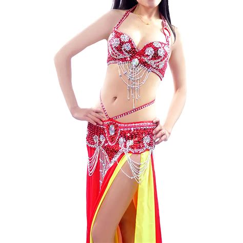 Sex Belly Dance Costume Professional 2pcs Bra Waist Belt No Skirt 12color Sequins India Belly