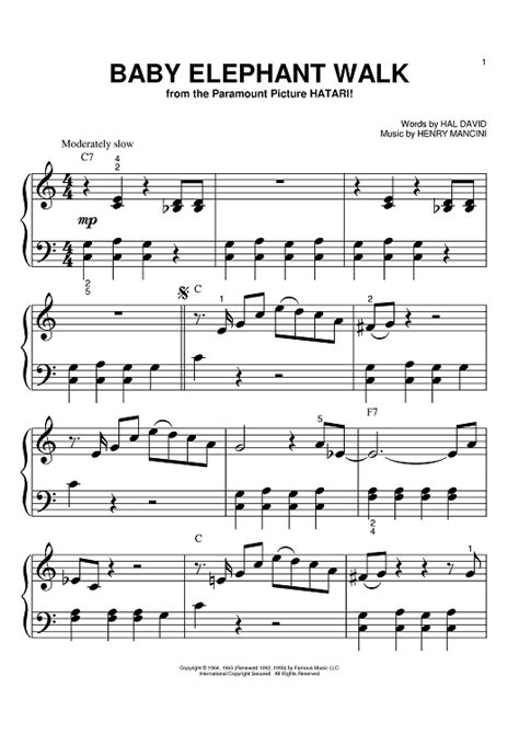 Buy Baby Elephant Walk Sheet Music By Henry Mancini For Big Note Piano