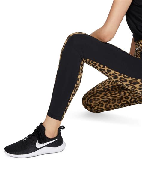 Nike Synthetic One Leopard Print Leggings In Black Lyst