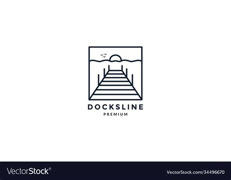 Docks With Sunset Line Outline Simple Logo Icon Vector Image