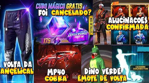 NOVIDADES FREE FIRE ANGELICAL AZUL CUBO MAGICO GRATIS ALUCINAÇOES CONFIRMADO DINO VERDE