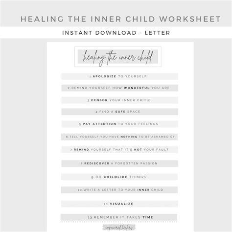 Healing The Inner Child Worksheet Mental Health Depression Etsy