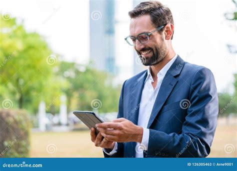 Happy Businessman Using Digital Tablet Stock Image Image Of Portrait