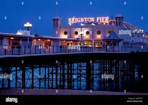Palace Pier At Night Brighton East Sussex England Stock Photo Alamy
