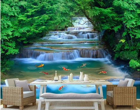 Custom Mural 3d Wallpaper Forest River Waterfall Home Decoration