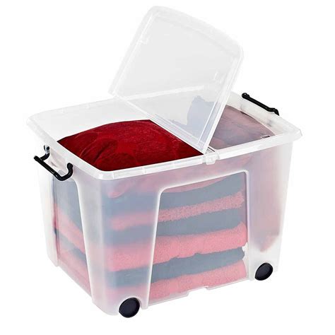 Strata Smart Plastic Storage Box With Wheels 75 Litre Storage Bins With Wheels Large Plastic