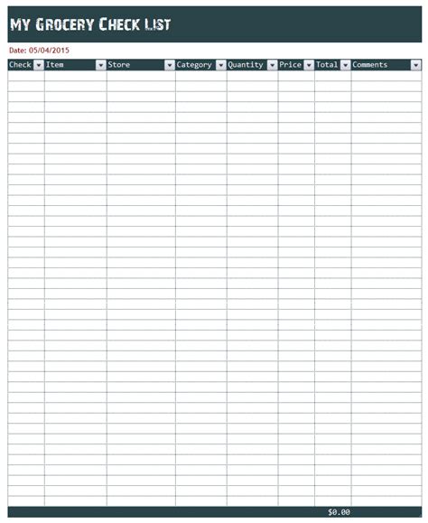 Ms Excel Sample Grocery List Template Office Templates Online