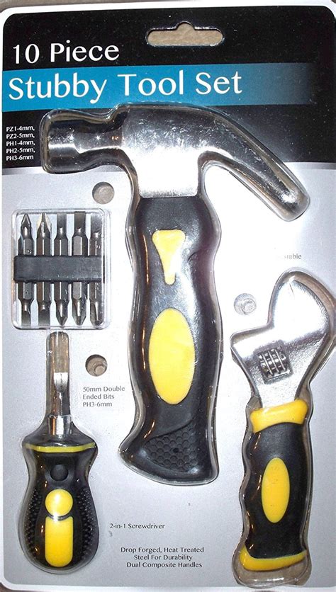 10 Piece Stubby Tool Set Includes Stubby Hammer 6 Inch Adjustable