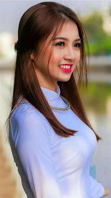 Magnificent Vietnamese Teen Girl Wearing White O D I Tradional National Garment Indian Beauty