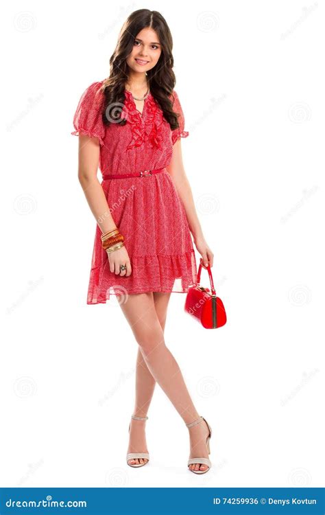Woman In Red Summer Dress Stock Photo Image Of Clothes 74259936