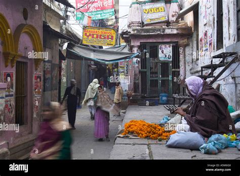 The Narrow Streets Of Varanasi The City Of Shiva Stock Photo Alamy