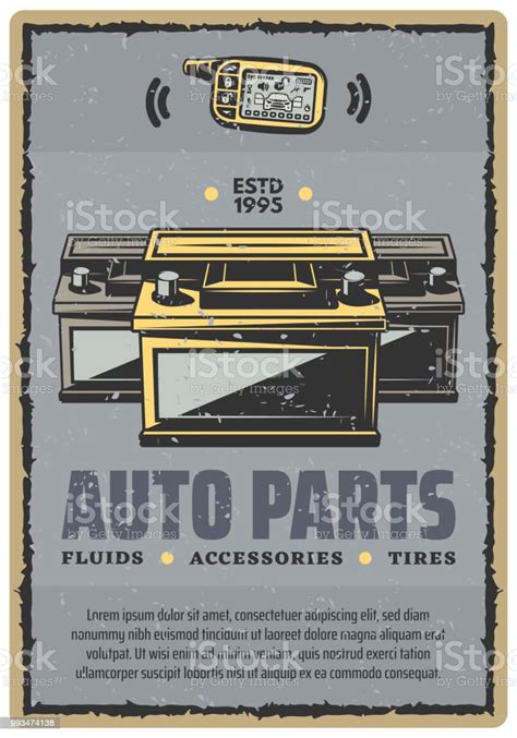 Car Auto Parts Vector Retro Poster Stock Illustration - Download Image