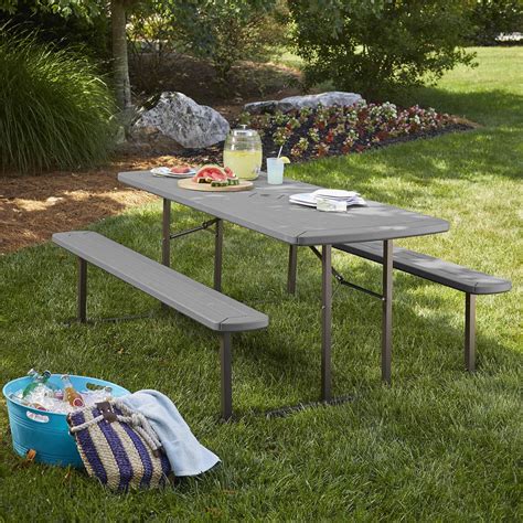 Cosco Outdoor Intellifit 6 Ft Folding Blow Mold Picnic Table Gray Wood Grain