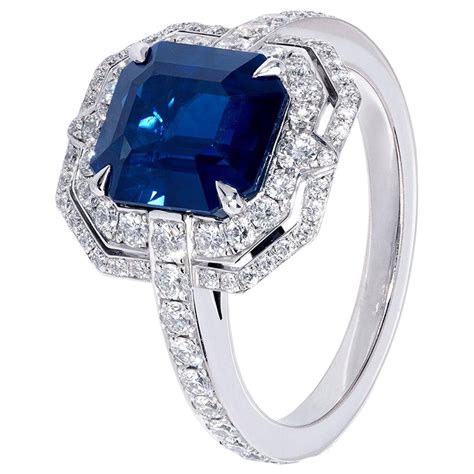 69 Carat Emerald Cut Art Deco Style Diamond And Calibre Sapphire Ring