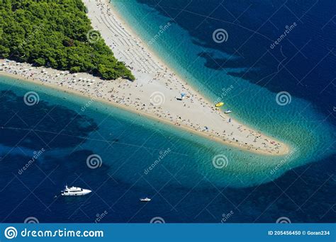 Aerial Scene of Zlatni Rat Beach on Brač Island Stock Photo Image of limestone halepensis