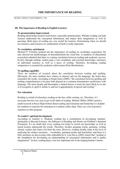 The Importance Of Reading On Teaching And Learning