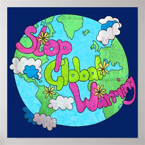 Stop Global Warming Textured Square Poster Au