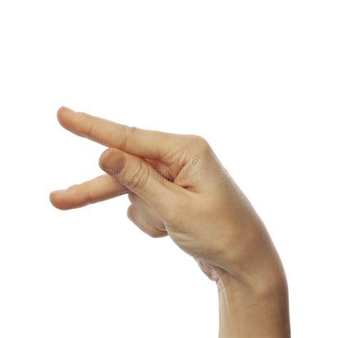 Finger Spelling Letter P In American Sign Language On White Background