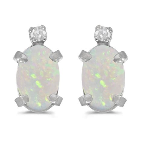 14k White Gold Oval Opal And Diamond Earrings E2209xw 10 Ricks