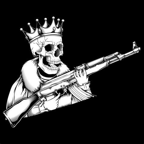 Skull King Handling Gun Vector Vector Art At Vecteezy