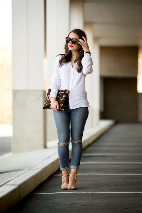 White Shirt Blue Jeans Jeans Outfit Women White Shirt And Blue
