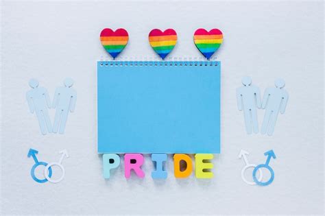 Free Photo Pride Inscription With Rainbow Hearts And Gay Couples Icons