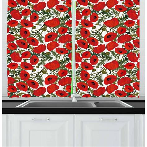 Poppy Curtains 2 Panels Set Abstract Flower Pattern With Garden