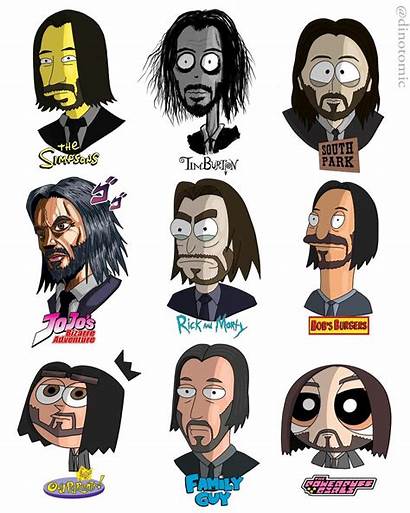 Different Cartoon Styles Reeves Cartoons Keanu Characters