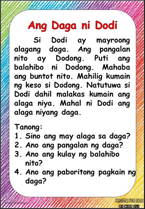 Grade 1 Reading Worksheets In Filipino Kidsworksheetfun Teacher Fun