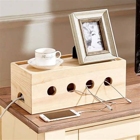 The Wooden Cable Organizer Box Hides Your Power Strip And Tangled