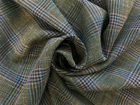 Wool Silk And Linen Blend Tartan Plaid In Moss Bandj Fabrics