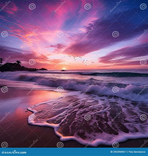 A Purple Sunset Over The Pacific Ocean Generated By Ai Stock