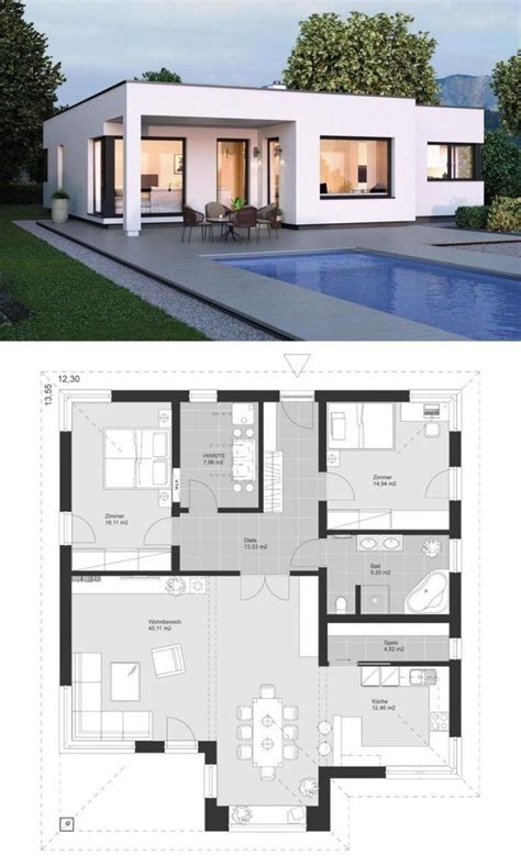 Chic and cozy elegant modern bungalow with three bedrooms. Flat Roof Modern House Floor Plans Modern Bungalow Bauhaus ...