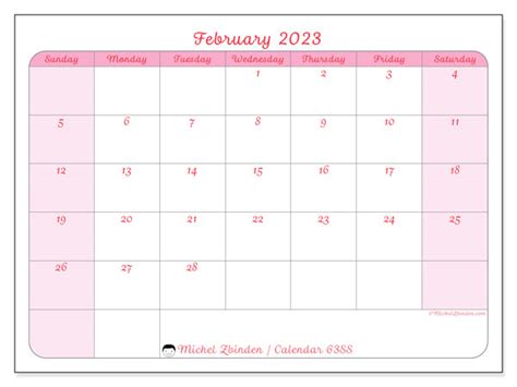 February 2023 Printable Calendar “483ss” Michel Zbinden Hk