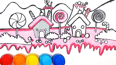 Candy Land Drawing And Coloring How To Draw Candy House Daily Kids