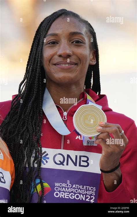 Eugene Usa 18th July 2022 Gold Medalist Nafissatou Thiam Of Belgium Shows Her Medal During