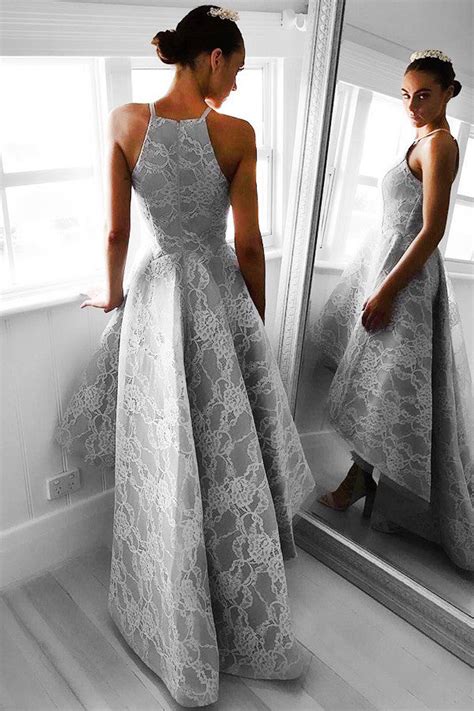 Prom Dresses Silver Lace Asymmetrical Prom Dress Evening Dress Jkl016 Anna Promdress
