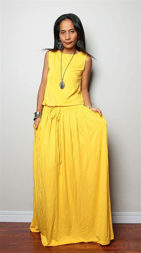 Plus Size Dress Yellow Maxi Dress Sleeveless Dress