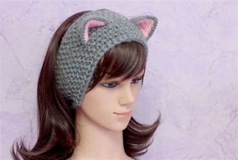 Crochet Cat Ears Headband Cat Ears Beanie Gray Cat Beanie Etsy