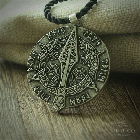 Viking Odins Spear With Ravens Rune Pendant Necklace Viking Jewelry