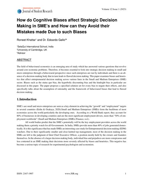 Pdf How Do Cognitive Biases Affect Strategic Decision Making In Smes