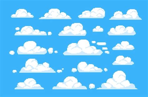 Premium Vector Pixel Cloud Game Animation 8bit Sky Digital Cloudy