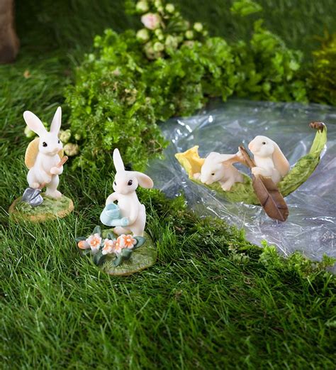 Miniature Bunny Garden Statues Set Of 3 Plowhearth